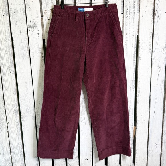 Old Navy Pants - Old Navy High Rise Wide Leg Corduroy Pants Womens 6 Royal Velvet Burgundy Career